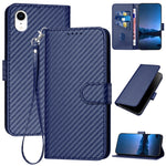 YX0070 カーボンファイバーバックルレザー携帯ケース ストラップ付き、iPhone 12 mini用、iPhone 11 Pro Max用、iPhone 11用、iPhone 11 Pro用、iPhone X / XS用、iPhone XR用