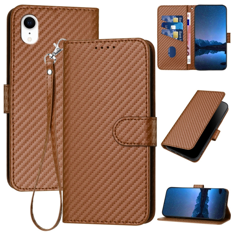 YX0070 カーボンファイバーバックルレザー携帯ケース ストラップ付き、iPhone 12 mini用、iPhone 11 Pro Max用、iPhone 11用、iPhone 11 Pro用、iPhone X / XS用、iPhone XR用