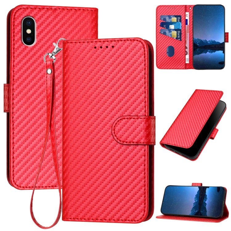 YX0070 カーボンファイバー バックル レザー携帯ケース ストラップ付き、iPhone XS Max用、iPhone 8 Plus / 7 Plus用