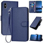 YX0070 カーボンファイバー バックル レザー携帯ケース ストラップ付き、iPhone XS Max用、iPhone 8 Plus / 7 Plus用