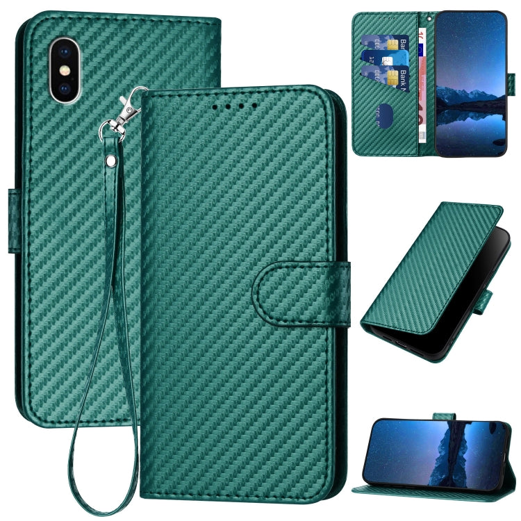 YX0070 カーボンファイバー バックル レザー携帯ケース ストラップ付き、iPhone XS Max用、iPhone 8 Plus / 7 Plus用