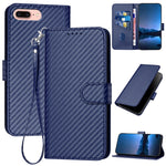 YX0070 カーボンファイバー バックル レザー携帯ケース ストラップ付き、iPhone XS Max用、iPhone 8 Plus / 7 Plus用