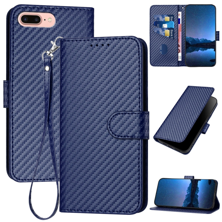 YX0070 カーボンファイバー バックル レザー携帯ケース ストラップ付き、iPhone XS Max用、iPhone 8 Plus / 7 Plus用