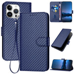 YX0070カーボンファイバーバックルレザーフォンケースストラップ付き、iPhone 17e / 16e用、iPhone 17 Pro Max用、iPhone 17 Pro用、iPhone 17用、iPhone Air用、iPhone 16 Pro Max用