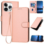 YX0070カーボンファイバーバックルレザースマホケース（ストラップ付き）、iPhone 16 Pro用、iPhone 16 Plus用、iPhone 16用、iPhone 15 Pro Max用、iPhone 15 Pro用、iPhone 15 Plus用