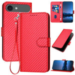 YX0070カーボンファイバーバックルレザーフォンケースストラップ付き、iPhone 17e / 16e用、iPhone 17 Pro Max用、iPhone 17 Pro用、iPhone 17用、iPhone Air用、iPhone 16 Pro Max用