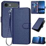 YX0070カーボンファイバーバックルレザーフォンケースストラップ付き、iPhone 17e / 16e用、iPhone 17 Pro Max用、iPhone 17 Pro用、iPhone 17用、iPhone Air用、iPhone 16 Pro Max用