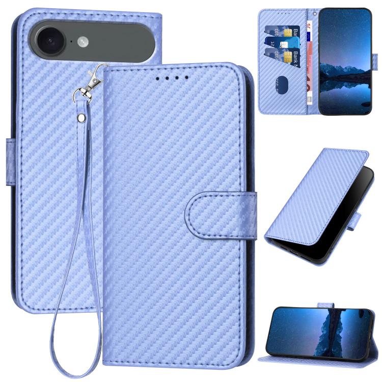 YX0070カーボンファイバーバックルレザーフォンケースストラップ付き、iPhone 17e / 16e用、iPhone 17 Pro Max用、iPhone 17 Pro用、iPhone 17用、iPhone Air用、iPhone 16 Pro Max用