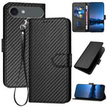 YX0070カーボンファイバーバックルレザーフォンケースストラップ付き、iPhone 17e / 16e用、iPhone 17 Pro Max用、iPhone 17 Pro用、iPhone 17用、iPhone Air用、iPhone 16 Pro Max用