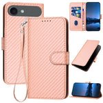 YX0070カーボンファイバーバックルレザーフォンケースストラップ付き、iPhone 17e / 16e用、iPhone 17 Pro Max用、iPhone 17 Pro用、iPhone 17用、iPhone Air用、iPhone 16 Pro Max用