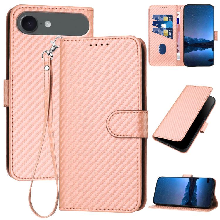 YX0070カーボンファイバーバックルレザーフォンケースストラップ付き、iPhone 17e / 16e用、iPhone 17 Pro Max用、iPhone 17 Pro用、iPhone 17用、iPhone Air用、iPhone 16 Pro Max用