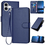 YX0070カーボンファイバーバックルレザーフォンケースストラップ付き、iPhone 17e / 16e用、iPhone 17 Pro Max用、iPhone 17 Pro用、iPhone 17用、iPhone Air用、iPhone 16 Pro Max用