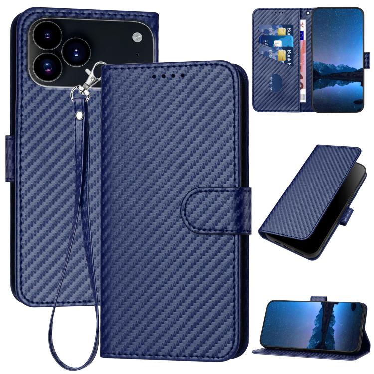 YX0070カーボンファイバーバックルレザーフォンケースストラップ付き、iPhone 17e / 16e用、iPhone 17 Pro Max用、iPhone 17 Pro用、iPhone 17用、iPhone Air用、iPhone 16 Pro Max用