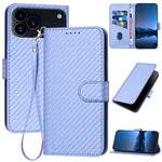 YX0070カーボンファイバーバックルレザーフォンケースストラップ付き、iPhone 17e / 16e用、iPhone 17 Pro Max用、iPhone 17 Pro用、iPhone 17用、iPhone Air用、iPhone 16 Pro Max用