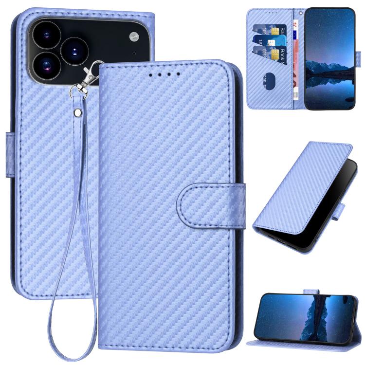 YX0070カーボンファイバーバックルレザーフォンケースストラップ付き、iPhone 17e / 16e用、iPhone 17 Pro Max用、iPhone 17 Pro用、iPhone 17用、iPhone Air用、iPhone 16 Pro Max用