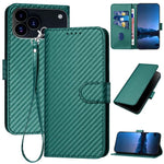 YX0070カーボンファイバーバックルレザーフォンケースストラップ付き、iPhone 17e / 16e用、iPhone 17 Pro Max用、iPhone 17 Pro用、iPhone 17用、iPhone Air用、iPhone 16 Pro Max用