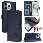 キャットラットエンボスパターンRFIDレザーフォンケースストラップ付き、iPhone 17 Pro Max用、iPhone 17 Pro用、iPhone 17用、iPhone Air用、iPhone SE 2024用、iPhone 15 Pro Max用、iPhone 15 Pro用、iPhone 15 Plus用