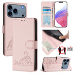 キャットラットエンボスパターンRFIDレザーフォンケースストラップ付き、iPhone 17 Pro Max用、iPhone 17 Pro用、iPhone 17用、iPhone Air用、iPhone SE 2024用、iPhone 15 Pro Max用、iPhone 15 Pro用、iPhone 15 Plus用