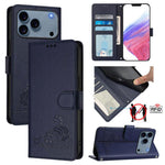 キャットラットエンボスパターンRFIDレザーフォンケースストラップ付き、iPhone 17 Pro Max用、iPhone 17 Pro用、iPhone 17用、iPhone Air用、iPhone SE 2024用、iPhone 15 Pro Max用、iPhone 15 Pro用、iPhone 15 Plus用