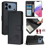キャットラットエンボスパターンRFIDレザーフォンケースストラップ付き、iPhone 17 Pro Max用、iPhone 17 Pro用、iPhone 17用、iPhone Air用、iPhone SE 2024用、iPhone 15 Pro Max用、iPhone 15 Pro用、iPhone 15 Plus用