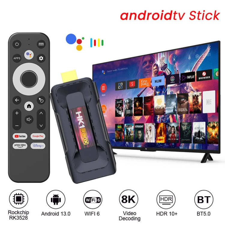 HK1 RBOX D8 RK3528 Android 13.0 クアッドコア 8K HD Wifi6 Bluetooth TVスティック、2GB+16GB、4GB+32GB