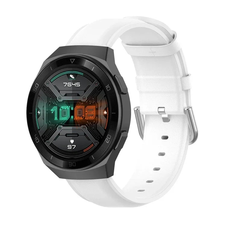 22mm Leather Strap with Round Tail Buckle, For Ticwatch Pro 2020, For Huawei Watch GT2E, For Samsung Galaxy Watch 3 45mm