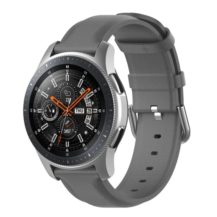 22mm Leather Strap with Round Tail Buckle, For Ticwatch Pro 2020, For Huawei Watch GT2E, For Samsung Galaxy Watch 3 45mm