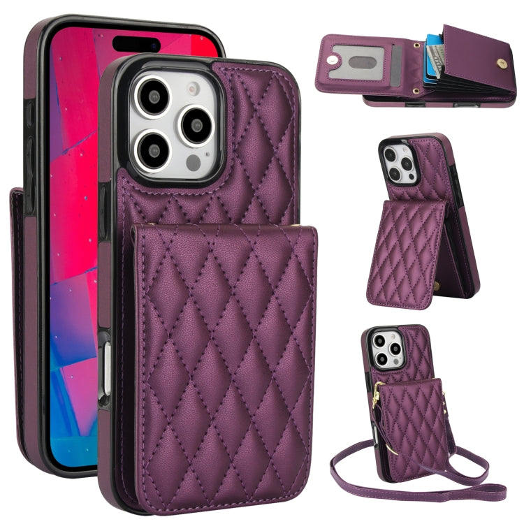 YM015 Crossbody Rhombic Card Bag RFID Phone Case, For iPhone 16e / 17e, For iPhone 17 Pro Max, For iPhone 17 Pro, For iPhone 17, For iPhone Air, For iPhone 16 Pro Max, For iPhone 16 Pro, For iPhone 16 Plus