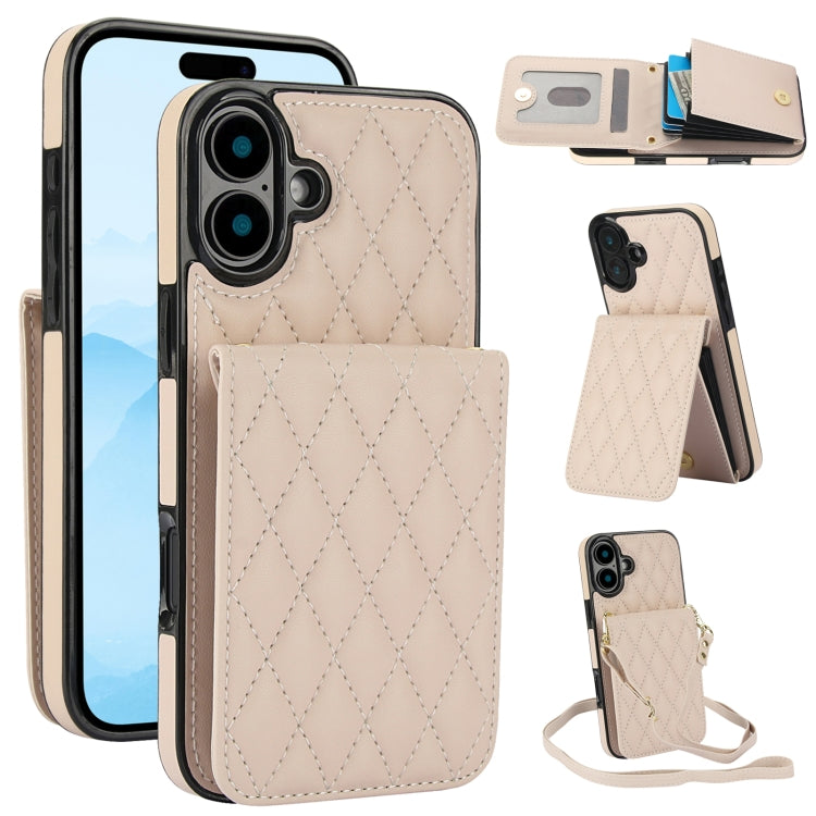 YM015 Crossbody Rhombic Card Bag RFID Phone Case, For iPhone 16e / 17e, For iPhone 17 Pro Max, For iPhone 17 Pro, For iPhone 17, For iPhone Air, For iPhone 16 Pro Max, For iPhone 16 Pro, For iPhone 16 Plus
