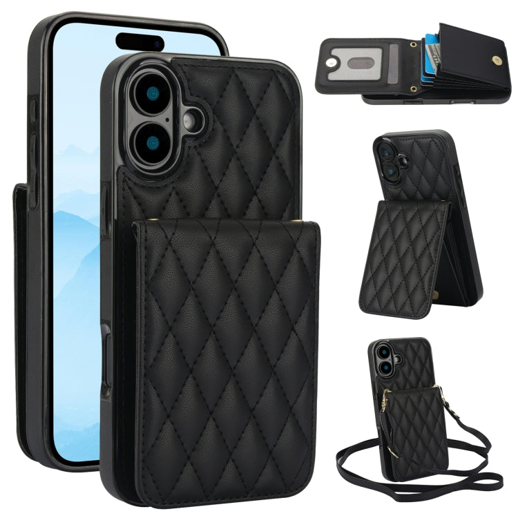 YM015 Crossbody Rhombic Card Bag RFID Phone Case, For iPhone 16e / 17e, For iPhone 17 Pro Max, For iPhone 17 Pro, For iPhone 17, For iPhone Air, For iPhone 16 Pro Max, For iPhone 16 Pro, For iPhone 16 Plus