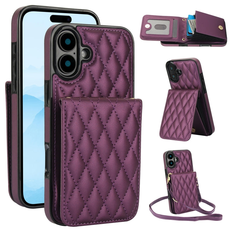 YM015 Crossbody Rhombic Card Bag RFID Phone Case, For iPhone 16e / 17e, For iPhone 17 Pro Max, For iPhone 17 Pro, For iPhone 17, For iPhone Air, For iPhone 16 Pro Max, For iPhone 16 Pro, For iPhone 16 Plus