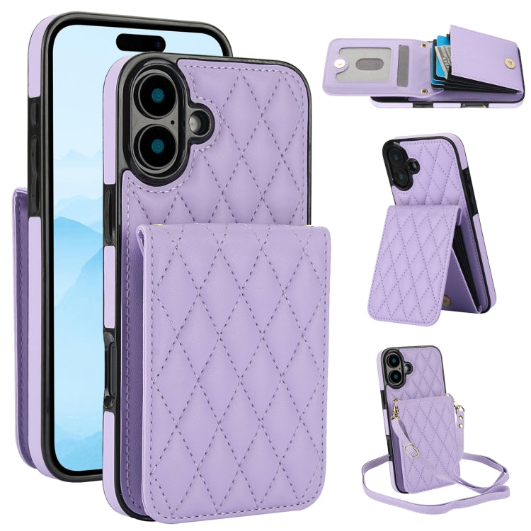 YM015 Crossbody Rhombic Card Bag RFID Phone Case, For iPhone 16e / 17e, For iPhone 17 Pro Max, For iPhone 17 Pro, For iPhone 17, For iPhone Air, For iPhone 16 Pro Max, For iPhone 16 Pro, For iPhone 16 Plus