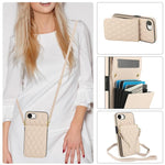 YM015 Crossbody Rhombic Card Bag RFID Phone Case, For iPhone 16e / 17e, For iPhone 17 Pro Max, For iPhone 17 Pro, For iPhone 17, For iPhone Air, For iPhone 16 Pro Max, For iPhone 16 Pro, For iPhone 16 Plus