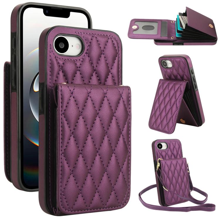 YM015 Crossbody Rhombic Card Bag RFID Phone Case, For iPhone 16e / 17e, For iPhone 17 Pro Max, For iPhone 17 Pro, For iPhone 17, For iPhone Air, For iPhone 16 Pro Max, For iPhone 16 Pro, For iPhone 16 Plus