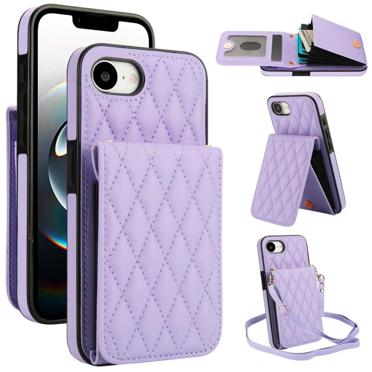 YM015 Crossbody Rhombic Card Bag RFID Phone Case, For iPhone 16e / 17e, For iPhone 17 Pro Max, For iPhone 17 Pro, For iPhone 17, For iPhone Air, For iPhone 16 Pro Max, For iPhone 16 Pro, For iPhone 16 Plus