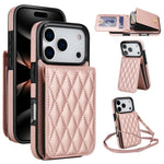YM015 Crossbody Rhombic Card Bag RFID Phone Case, For iPhone 16e / 17e, For iPhone 17 Pro Max, For iPhone 17 Pro, For iPhone 17, For iPhone Air, For iPhone 16 Pro Max, For iPhone 16 Pro, For iPhone 16 Plus