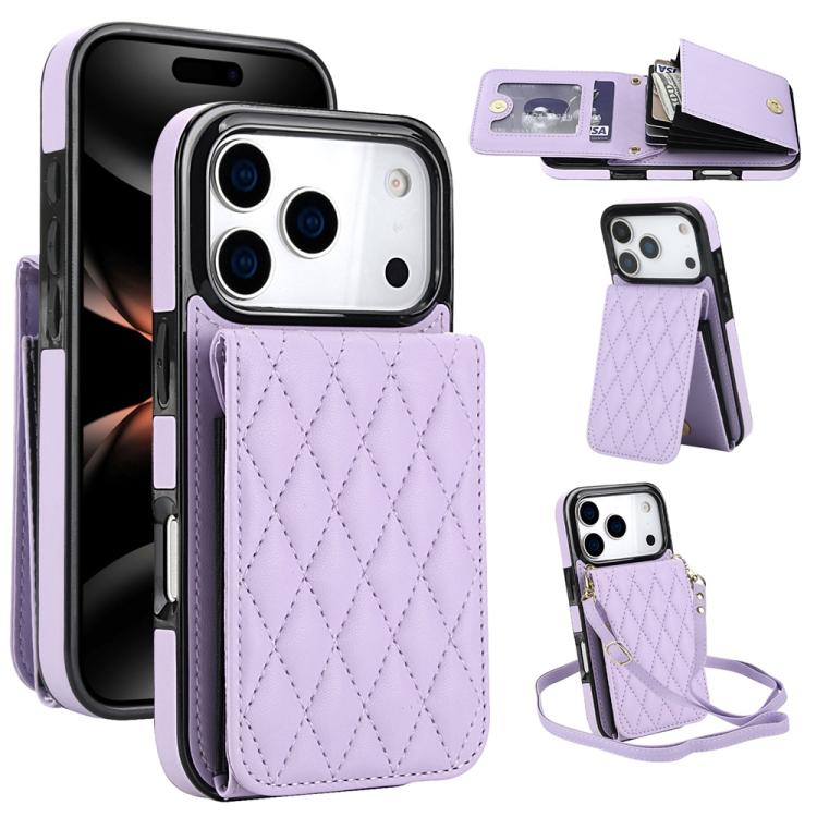 YM015 Crossbody Rhombic Card Bag RFID Phone Case, For iPhone 16e / 17e, For iPhone 17 Pro Max, For iPhone 17 Pro, For iPhone 17, For iPhone Air, For iPhone 16 Pro Max, For iPhone 16 Pro, For iPhone 16 Plus