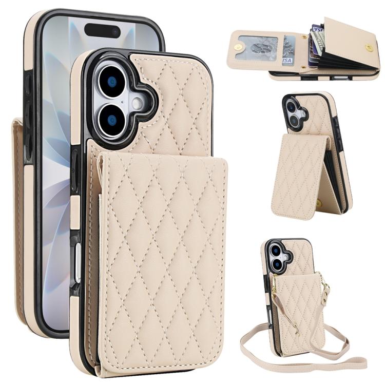 YM015 Crossbody Rhombic Card Bag RFID Phone Case, For iPhone 16e / 17e, For iPhone 17 Pro Max, For iPhone 17 Pro, For iPhone 17, For iPhone Air, For iPhone 16 Pro Max, For iPhone 16 Pro, For iPhone 16 Plus