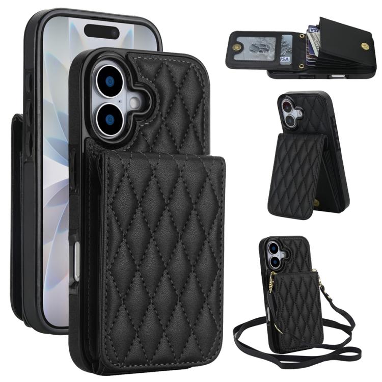YM015 Crossbody Rhombic Card Bag RFID Phone Case, For iPhone 16e / 17e, For iPhone 17 Pro Max, For iPhone 17 Pro, For iPhone 17, For iPhone Air, For iPhone 16 Pro Max, For iPhone 16 Pro, For iPhone 16 Plus