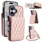 YM015 Crossbody Rhombic Card Bag RFID Phone Case, For iPhone 16e / 17e, For iPhone 17 Pro Max, For iPhone 17 Pro, For iPhone 17, For iPhone Air, For iPhone 16 Pro Max, For iPhone 16 Pro, For iPhone 16 Plus