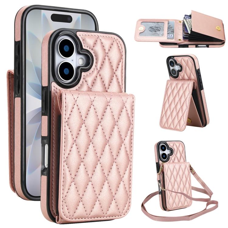 YM015 Crossbody Rhombic Card Bag RFID Phone Case, For iPhone 16e / 17e, For iPhone 17 Pro Max, For iPhone 17 Pro, For iPhone 17, For iPhone Air, For iPhone 16 Pro Max, For iPhone 16 Pro, For iPhone 16 Plus