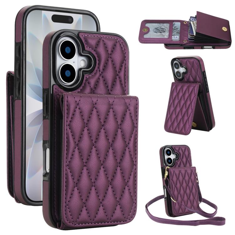 YM015 Crossbody Rhombic Card Bag RFID Phone Case, For iPhone 16e / 17e, For iPhone 17 Pro Max, For iPhone 17 Pro, For iPhone 17, For iPhone Air, For iPhone 16 Pro Max, For iPhone 16 Pro, For iPhone 16 Plus
