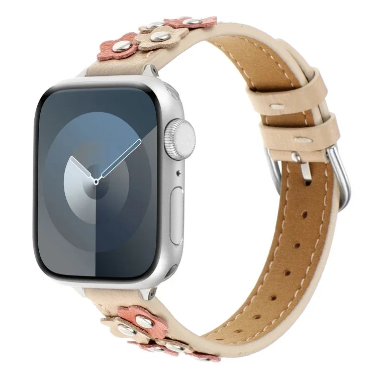 ステッチ入りフラワーレザーウォッチバンド、Apple Watch Series 5 44mm用、Apple Watch Series 5 40mm用、Apple Watch Series 4 44mm用、Apple Watch Series 4 40mm用、Apple Watch Series 3 38mm用、Apple Watch Series 3 42mm用、Apple Watch Series 2 42mm用