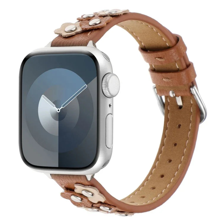ステッチ入りフラワーレザーウォッチバンド、Apple Watch Series 5 44mm用、Apple Watch Series 5 40mm用、Apple Watch Series 4 44mm用、Apple Watch Series 4 40mm用、Apple Watch Series 3 38mm用、Apple Watch Series 3 42mm用、Apple Watch Series 2 42mm用