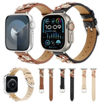 ステッチ入りフラワーレザーウォッチバンド、Apple Watch Series 5 44mm用、Apple Watch Series 5 40mm用、Apple Watch Series 4 44mm用、Apple Watch Series 4 40mm用、Apple Watch Series 3 38mm用、Apple Watch Series 3 42mm用、Apple Watch Series 2 42mm用