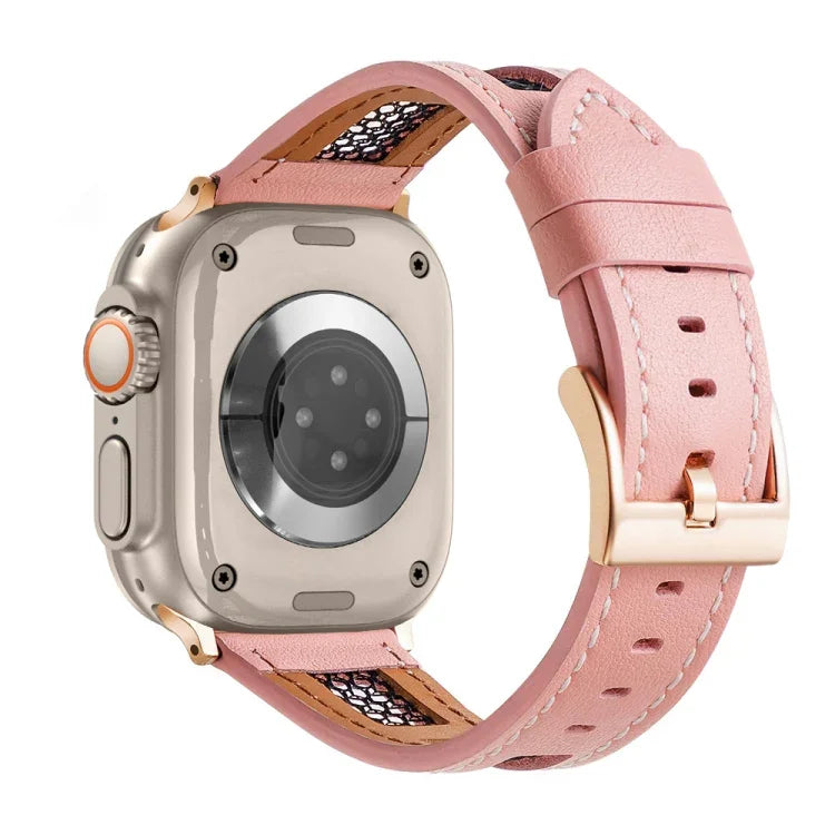 メッシュカーフスキン本革ウォッチバンド、Apple Watch SE 2023 44mm用、Apple Watch SE 2023 40mm用、Apple Watch Ultra 2 49mm用、Apple Watch Series 9 45mm用、Apple Watch Series 9 41mm用、Apple Watch Ultra 49mm用