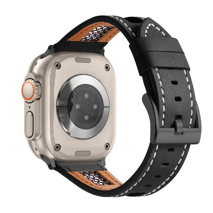 メッシュカーフスキン本革ウォッチバンド、Apple Watch SE 2023 44mm用、Apple Watch SE 2023 40mm用、Apple Watch Ultra 2 49mm用、Apple Watch Series 9 45mm用、Apple Watch Series 9 41mm用、Apple Watch Ultra 49mm用