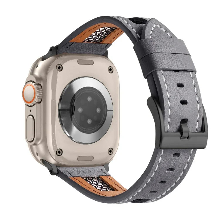 メッシュカーフスキン本革ウォッチバンド、Apple Watch SE 2023 44mm用、Apple Watch SE 2023 40mm用、Apple Watch Ultra 2 49mm用、Apple Watch Series 9 45mm用、Apple Watch Series 9 41mm用、Apple Watch Ultra 49mm用