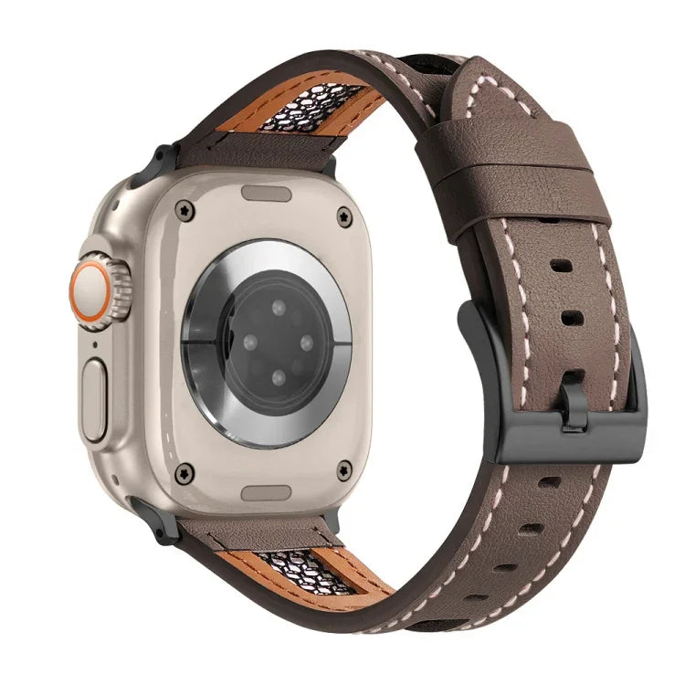 メッシュカーフスキン本革ウォッチバンド、Apple Watch SE 2023 44mm用、Apple Watch SE 2023 40mm用、Apple Watch Ultra 2 49mm用、Apple Watch Series 9 45mm用、Apple Watch Series 9 41mm用、Apple Watch Ultra 49mm用