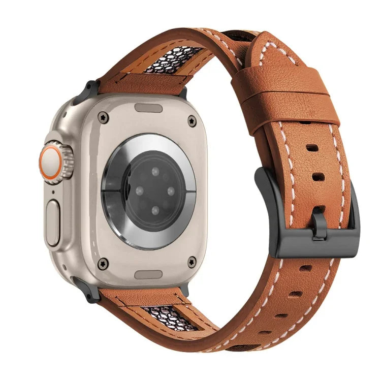 メッシュカーフスキン本革ウォッチバンド、Apple Watch SE 2023 44mm用、Apple Watch SE 2023 40mm用、Apple Watch Ultra 2 49mm用、Apple Watch Series 9 45mm用、Apple Watch Series 9 41mm用、Apple Watch Ultra 49mm用